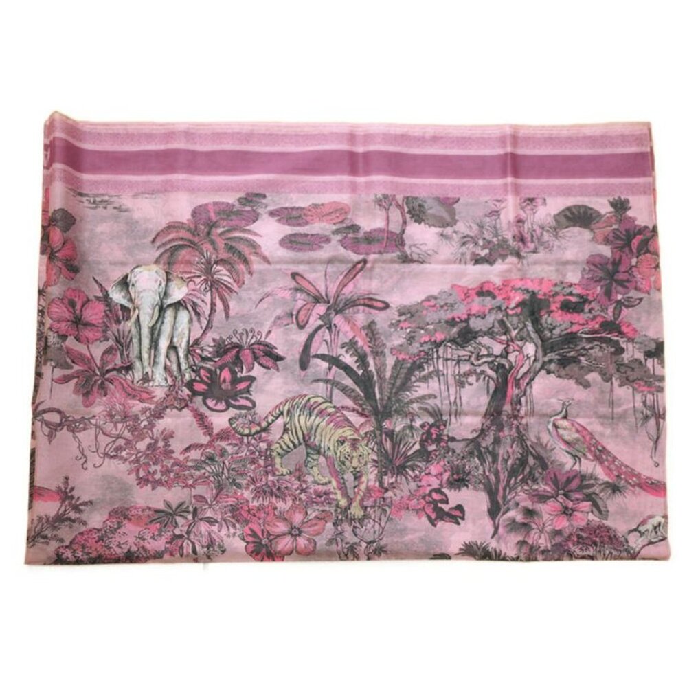 Dior Scarf Shawl Large Elephant Tiger Flower Pink - Picture 6 of 9
